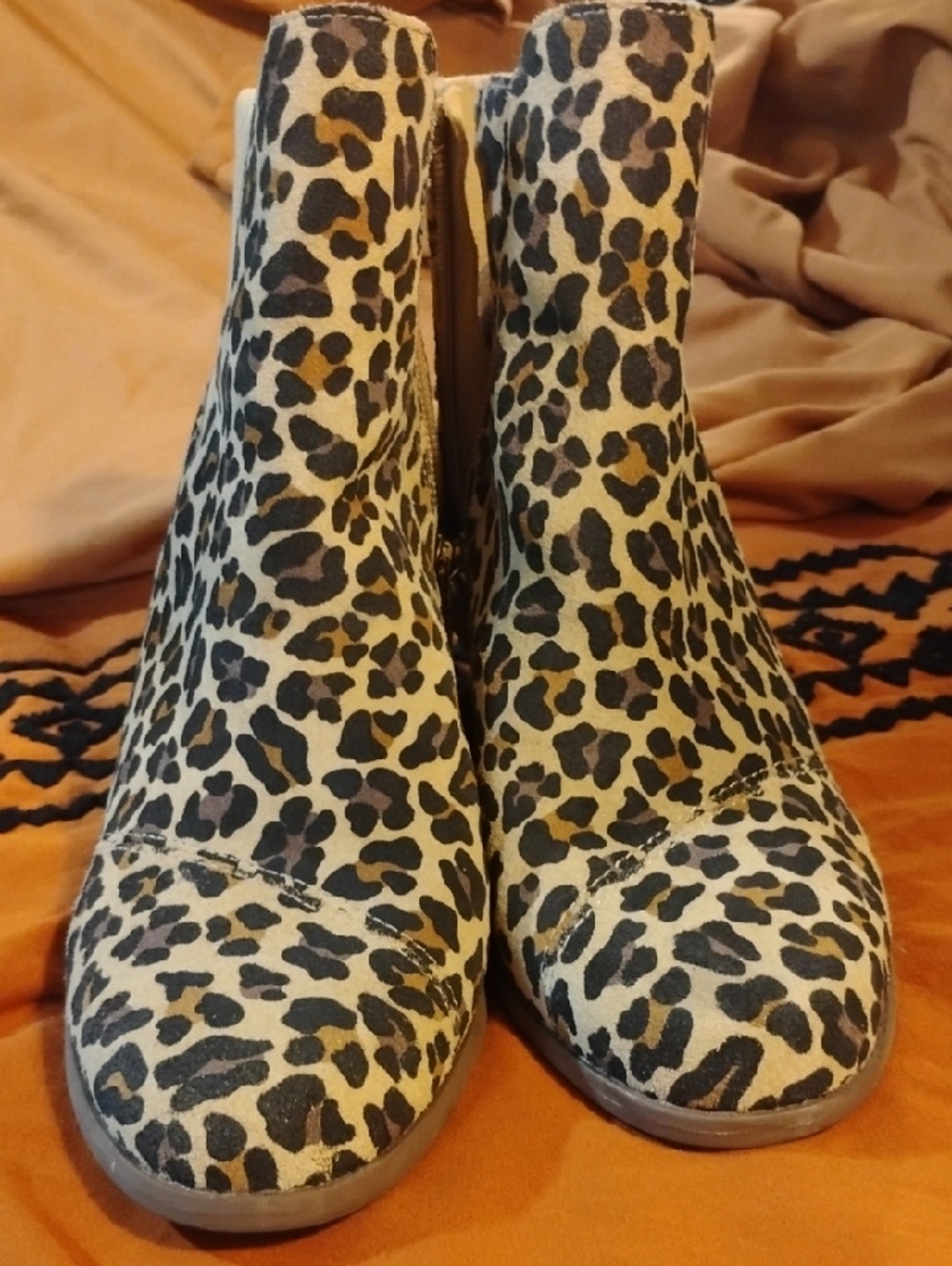 Toms Leopard Print Ankle Booties in Tan and Black